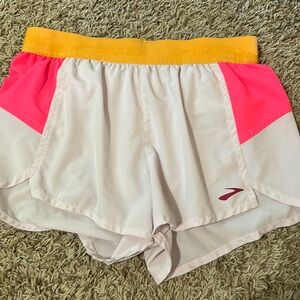 Brooks Women's Athletic Shorts - Pink, White, and Yellow